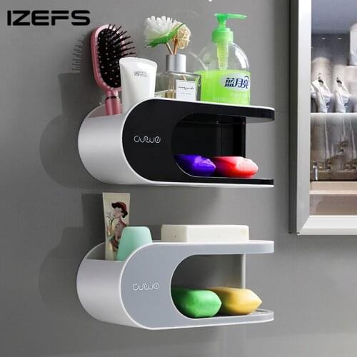 IZEFS Drainer Soap Dish With Hooks Punch-free Storage Box Home Multifunction Soap Holder Bathroom Accessories Bathroom Product