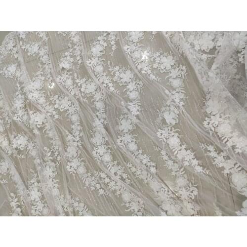 15 Yard/ Lot Seuqins and Beads Lace Fabric 135cm Width Dress Lace Fabric Bridal Lace Fabric Sequins Beads Lace 3D Flower Fabric