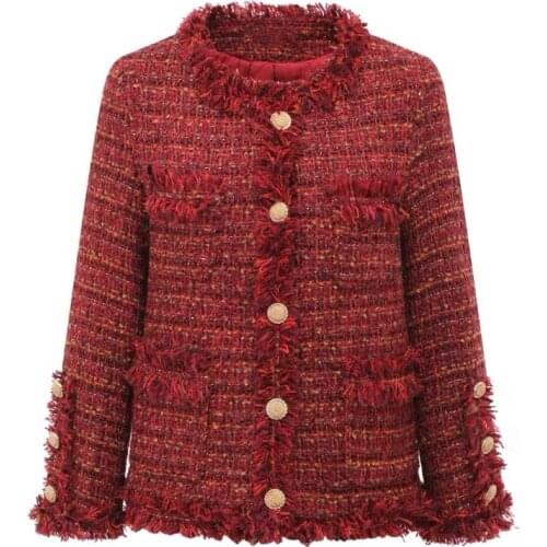 French style small fragrance tweed thick jacket women single breasted loose o-neck winter outwear