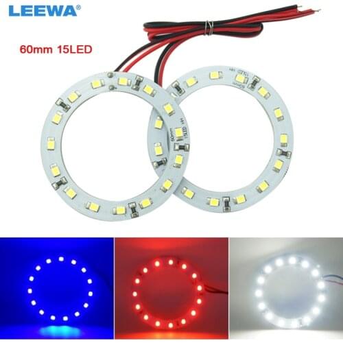 LEEWA 2pcs 60mm Car Angel Eyes 1210/3528 15SMD LED Headlight Halo Ring Angel Eye Lighting White Red Blue #CA2667