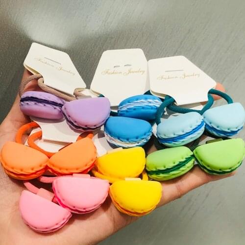 2Pcs Cute Kids Kawaii Macarons Donuts Children Rubber Bands Scrunchies Elastic Hair Bands Girls Headband Decorations Ties Gum