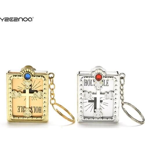 Mini Women Prayer God Bless Gift Souvenirs Keyring English HOLY BIBLE Keychain Religious Christian Jesus Cross Key Chain