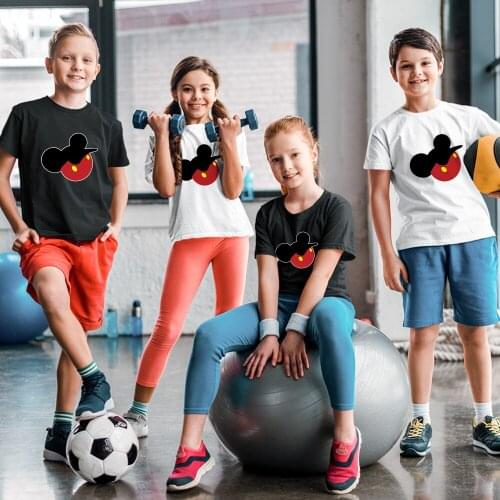 Fashion Disney Children Top Clothes Mickey Mouse Harajuku Cartoon Pattern Kid Dropship Kawaii Black White T-Shirt Trend Tee Cute