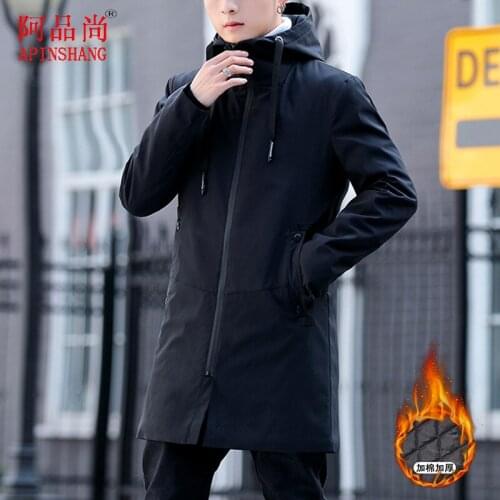 Mens Winter Mid-length Hooded Thick Cotton-padded Clothes New Style Plus-size Korean-style Youth Handsome Warm