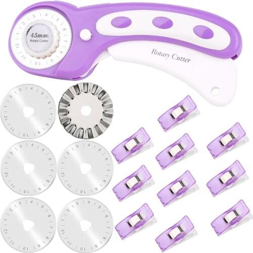 LMDZ 45mm Rotary Roller Cutter Set, Sewing Clips,Sewing Leather Craft Tool with 6 Replacement Rotary Blades