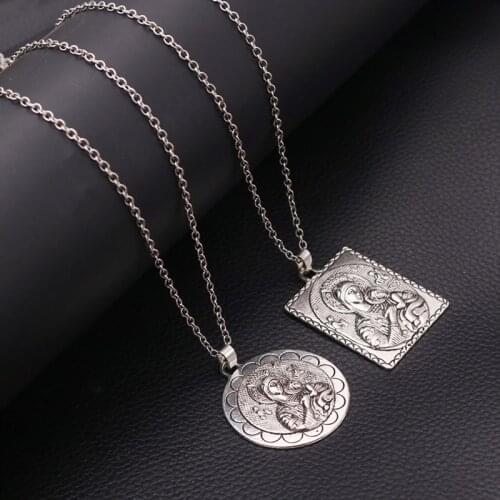 1pcs Christian Virgin Mary Jesus Relief Image Charms Stainless Steel Necklace Retro Jewelry Handmade Gift for Men and Women A499