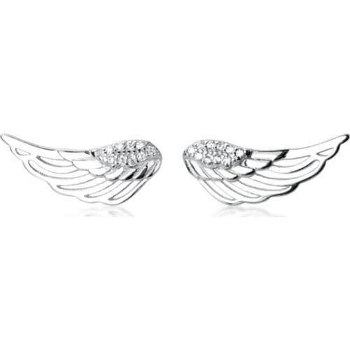 Real. 925 Sterling Silver Fine jewelry CRYSTALS Angel Wings Birds Feather cuff ear earrings GTLE2935