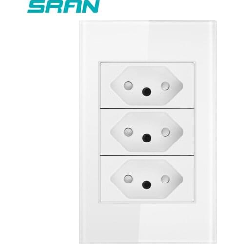 SRAN Brazil Standard 3gangs 3 Pins 10A Socket, pearl crystal Glass panel Without Plug 118mm*72mm ,no logo