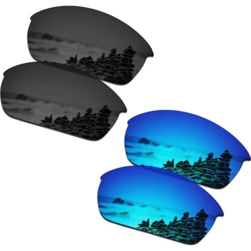 SmartVLT 2 Pairs Polarized Sunglasses Replacement Lenses for Oakley Flak Jacket Stealth Black and Ice Blue