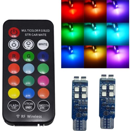 T10 W5W RF Control RGB Led Dome Reading Lights Turn Signal 194 168 Car Clearance License Plate Light Position Trunk Lamp DC 12V