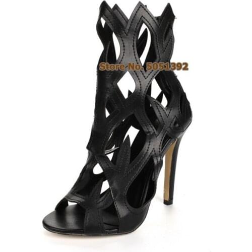 Super High Heel Hollow Flame Women Fashion Sandals Boots Ankle Short Boots Large size Cut-Out Party Banquet shoes