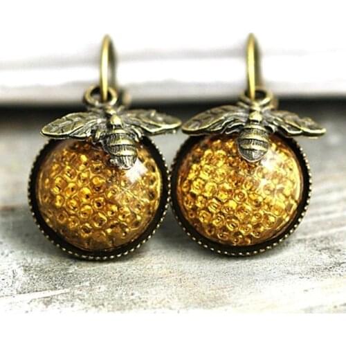 Vintage Golden Bee Gem Pendant Earrings Animal Womens Wedding Earrings Boho Jewelry Party Gift