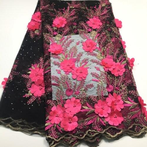 High Quality Tulle Lace 2020 Latest African Lace Fabric 3d Flower Applique Afican French Wedding Lace Fabric For 5yards M19306