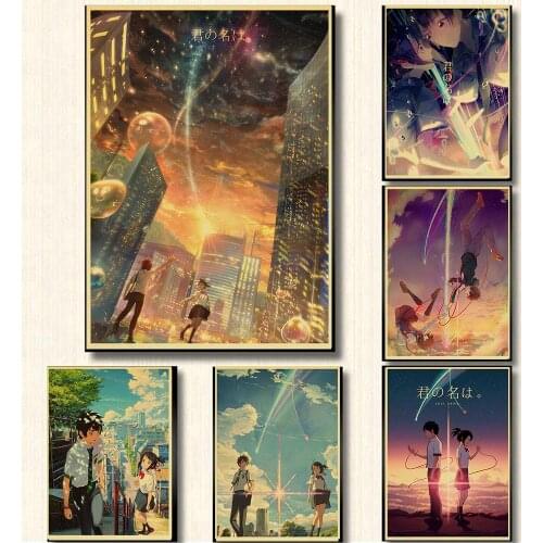 Japanese Shinkai Makotos Director Anime Movie Your Name Kraft Paper Poster Bedroom Dormitory Bar Cafe Art Style Wall Decoration