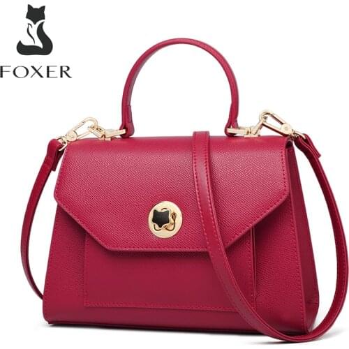 FOXER Lady Fall Winter Bag Split Leather Fashion Commute Shoulder Totes for Women Casual Dating Girls Crossbody Handle Bag
