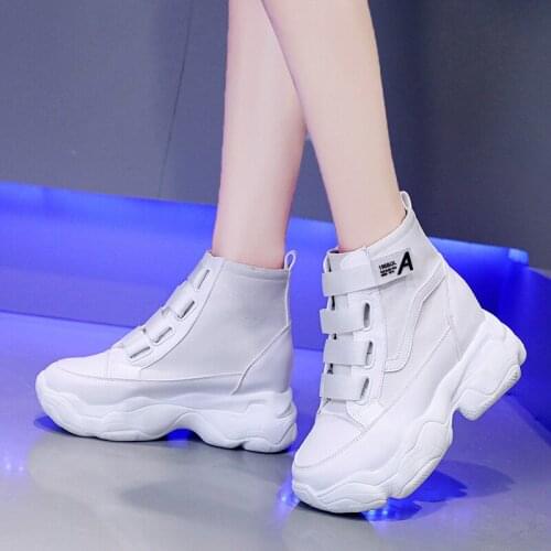 New 2020 Breathable Women Shoes Summer Comfortable Sneakers 8CM Wedge Heels Autumn Ankle Boots Platform White Canvas shoes