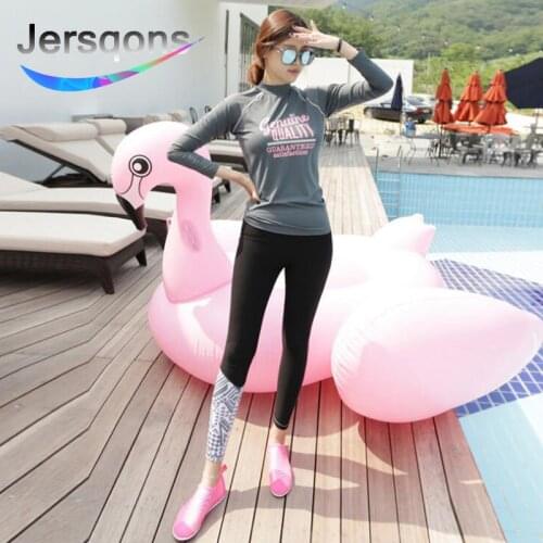 Jersqons 2019 Long Sleeve Rashguard Women Surfing Suit Rash Guard Swimwear Two Pieces Sports Pants Swimsuit Windsurfing Bathing