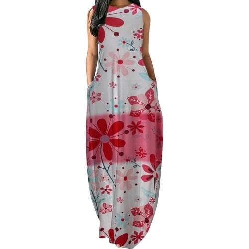 Vintage Floral Dress Women Bohemian Style Beach Summer Dress Loose Sleeveless Long Maxi Dresses For Women Vestidos De Verano