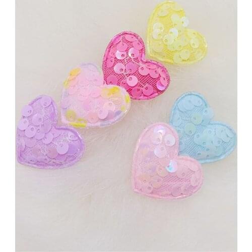 40Pcs/LOT 3.5*3CM Sequin Fabric Heart Padded Appliques For DIY Perform Clothing Handmade Children Hair Clip Accessories Patches