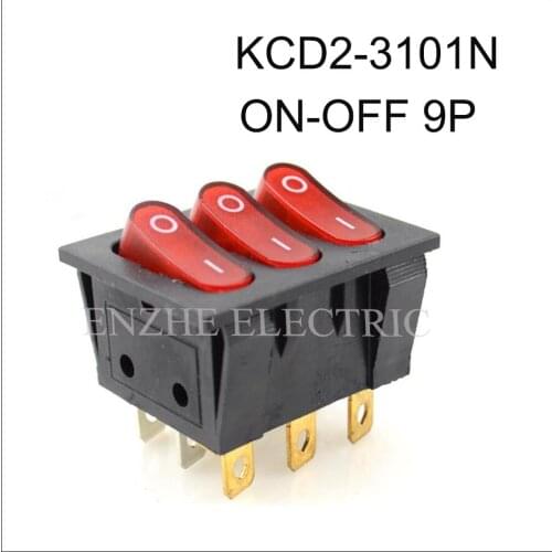 50PCS Switch KCD2-3101N lamp lens illuminated Rocker Switch 9 Pin ON-OFF 15A/250V 20A/125V Car Dash Dashboard Truck