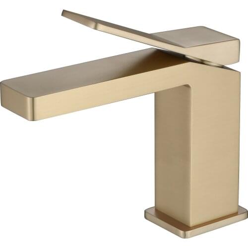 Free ship Modern brushed gold Bathroom washbasin Sink Vessel Faucet Deck Mount Mixer Tap square NEW