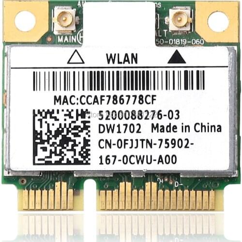 DW1702 Wireless Wifi N Bluetooth Half Mini-PCI-E WLAN Card for Dell 14R N4110 N4120 Atheros Ar5b195 802.11b/g/n