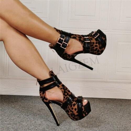 DOBANER Women Platform Pumps Party Prom Peep Toe High Heels Sandals Leopard Shoes Woman Unisex 4 Season Plus Size 43 45 48 50 52