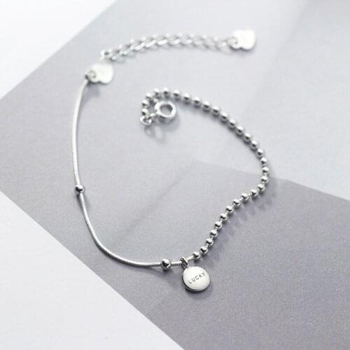 Colusiwei Adjustable Letting Carve Letter Lucky Round-Shape Bracelet 925 Sterling Silver Double Chain Bangle for Women Jewelry