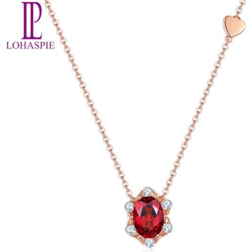 LP Solid 18K Rose Gold Natural Gemstone Rhodolite Garnet & Diamonds Necklace For Women Fine Diamond-Jewelry 18 Inches