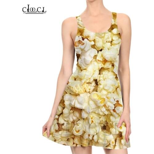 CLOOCL New Fashion Lemon Slice Popcorn Potato Chips Ladies Summer Trend Party Girls 3D Print Pattern Dress Sexy