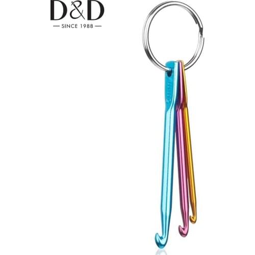 D&D 3 Sizes Keychain Hooks Multi Coloured Aluminium Crochet Hooks for Crafts Knitting Needles Set DIY Handmade Accessories