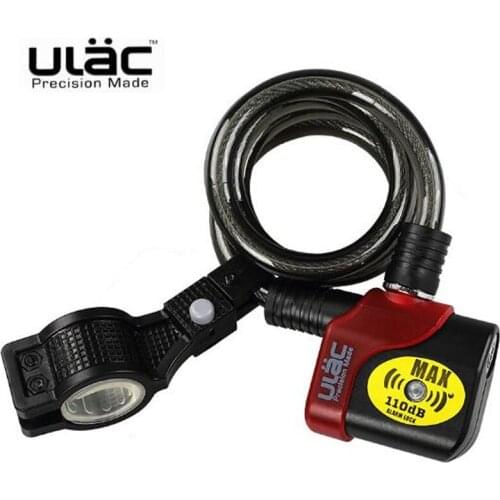 ULAC Steel Cable Bicycle Electronic Alarm Lock Cycling 110dB loud Cable Bike Lock MTB Anti-theft Lock Road Bike Safety Wire Lock