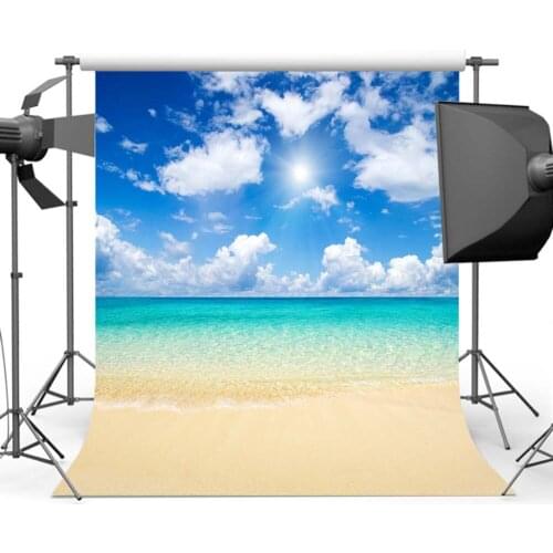 Mehofoto Summer Sandy Beach Background Photography Blue Sky Sea Backdrops for Photo Studio MR-2244