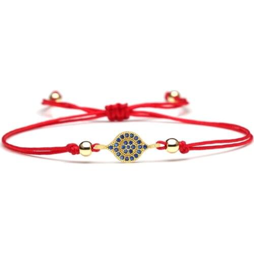 Blue Cubic Zirconia Stone Evil Eye Lucky Charm Bracelet Red String Handmade CZ Copper Micro Paved Deliicate Protection Jewelry