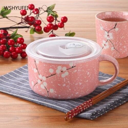 Ceramic Instant Noodle Cup with Lid Household Large Capacity Soup Cup Bento Box Student Bento Box Instant Noodle Insulation Bowl