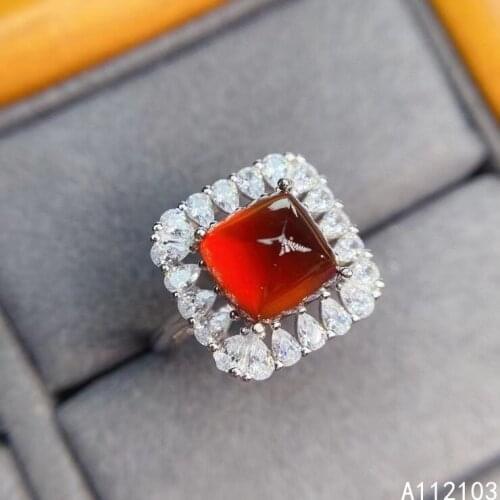 KJJEAXCMY fine jewelry 925 sterling silver inlaid Natural Fanta garnet girl elegant sugar tower cutter ring support check