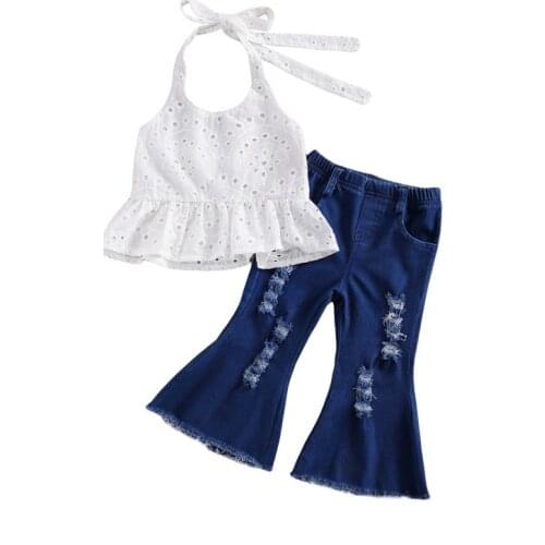 Wallarenear 1-6Years Newborn Toddler Baby Girl 2Pcs Summer Clothing Set Sleeveless Solid Top Demin Long Pant