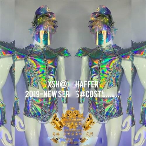 Sexy men stage show future technology space suit wear Nightclub GOGO mens armor laser costumes space geometric costumes