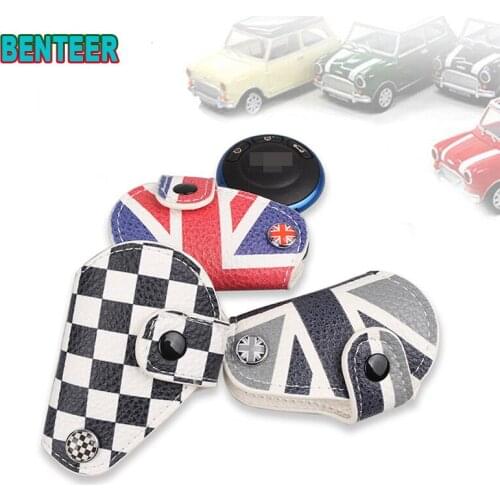 Leather rice flag key package Car key case For bmw mini R55 R56 R57 R58 R59 R60 R61 F57 F56 F54 F55 F60 F60 key protector