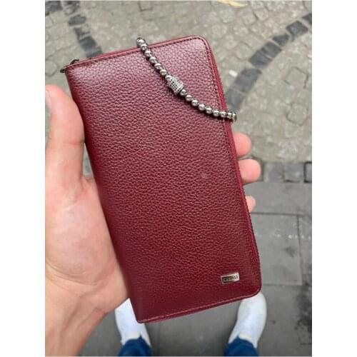 Karali Leather Phone Compartment Burgundy Zipper Genuine Leather Wallet-zircon Bracelet Gift