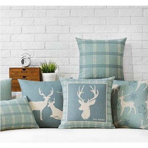 Beautifiul Blue Winter Deer Home Decor Pillow Flamingos Linen Cotton Cushion Decorative Throw Pillows Free Shipping