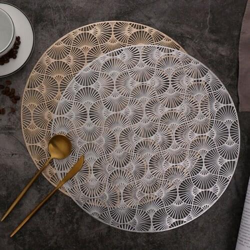 European Style Round Hollow Placemat Gold Silver Color Heat Insulation Table Mat for Dining Table Decor Household Kitchen Tool