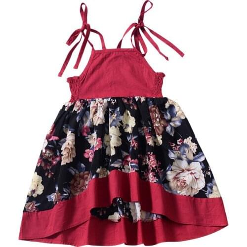 Strap Bow Sleeveless baby girl Flowers Cute dress red summer wedding party clothing dress Infant Cotton Outfits Princess Dress