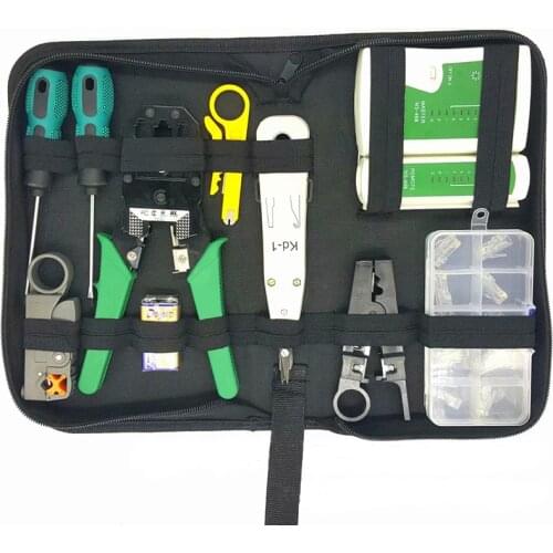 12 in 1 Computer Network Repair Tool Kit LAN Cable Tester Wire Cutter Screwdriver Pliers Crimping Maintenance Tool Set Bag Tools