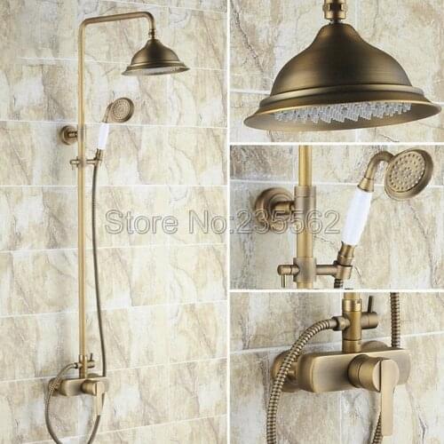 Wall Mounted 8" Rain Shower Handshower Shower Faucet Set Antique Brass lrs172