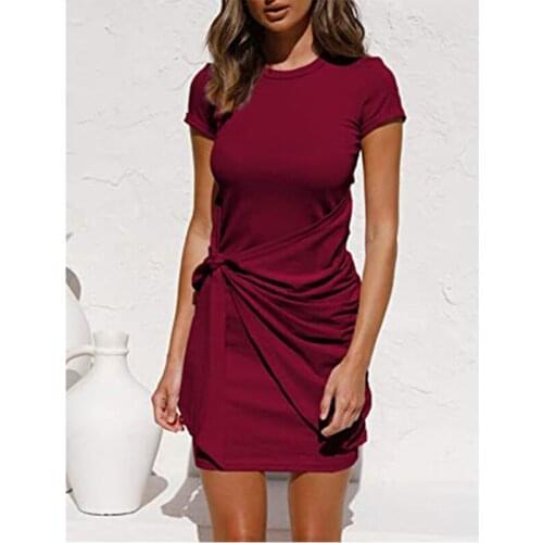New Womens Sleeveless Dress with Wrinkled Bow Belt, Round Neckline, Sleeveless 2021