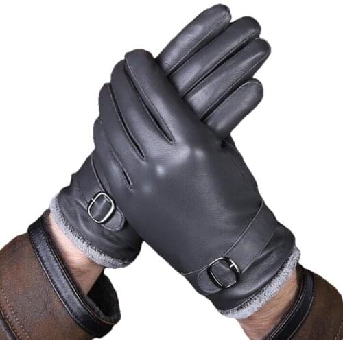 Autumn and winter buckskin gloves male leather gloves fashion Buckle Outdoor warm genuine leather glove for men