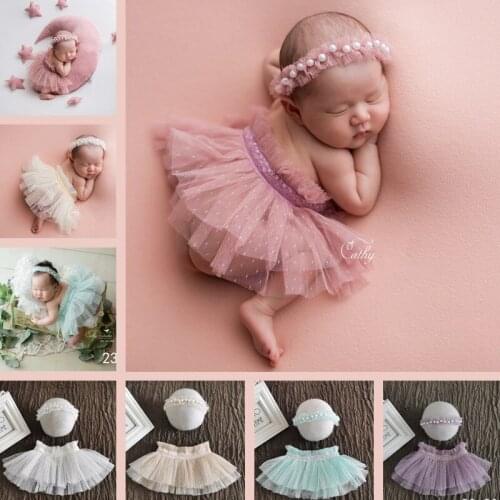 Roadfisher Photography Props Newborn Baby Girl TUTU Skirt Princess Dress Mesh Stretchy Clothing Headband For Photo Shoot Studio