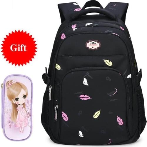Waterproof Nylon School Bags for Girls Children Primay School Backpack Fashion Leaf Printing Kids Book Bag for Girls Students