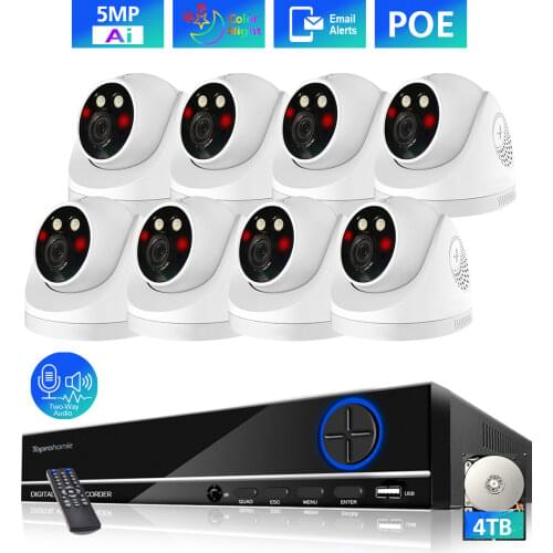 TOPROHOMIE H.265 8CH 5MP POE NVR Kit Security Camera System Two Way Audio Ai Color Night Camera P2P CCTV Video Surveillance Set